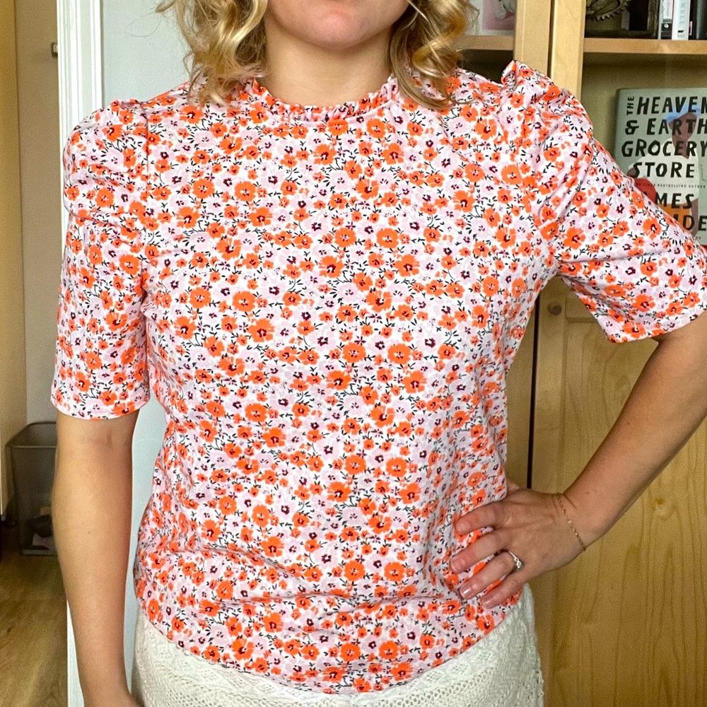 🌺 Melloday ruffle collar pink floral blouse